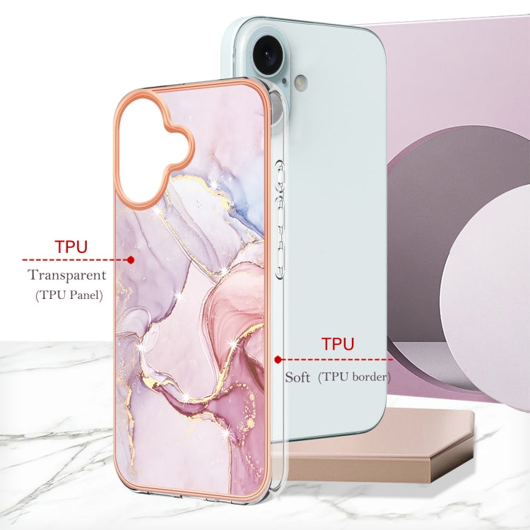 For iPhone 16 Plus Electroplating Marble Pattern Dual-side IMD TPU Shockproof Phone Case (Rose Gold 005) - iPhone 16 Plus Cases by buy2fix | Online Shopping UK | buy2fix