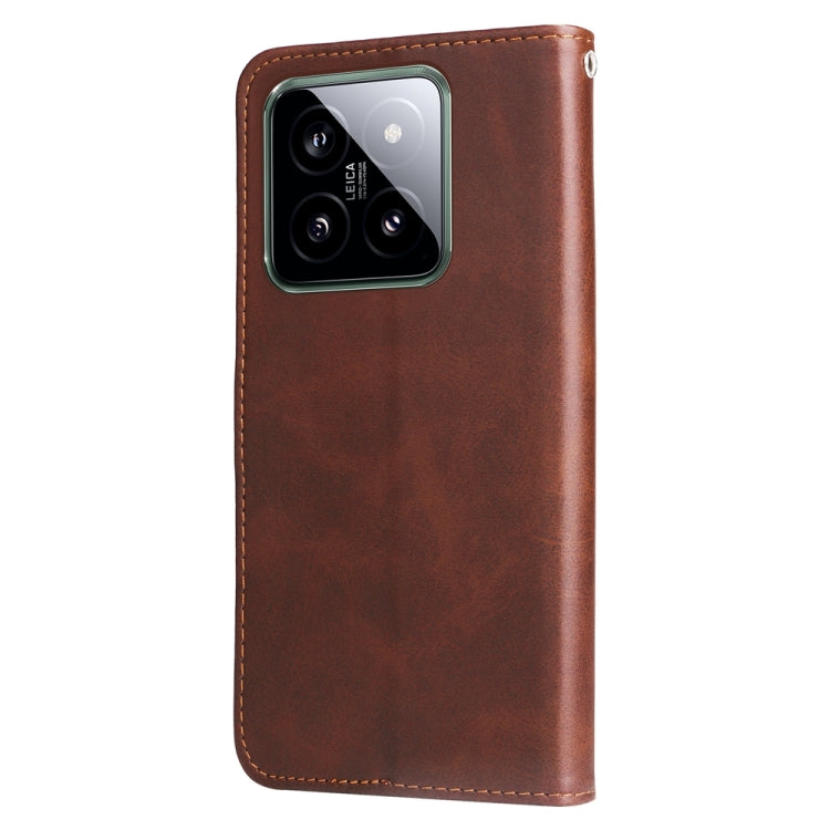 For Xiaomi 14 Fashion Calf Texture Zipper Leather Phone Case(Brown) - 14 Cases by buy2fix | Online Shopping UK | buy2fix