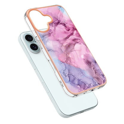 For iPhone 16 Plus Electroplating Marble Dual-side IMD Phone Case(Pink 013) - iPhone 16 Plus Cases by buy2fix | Online Shopping UK | buy2fix