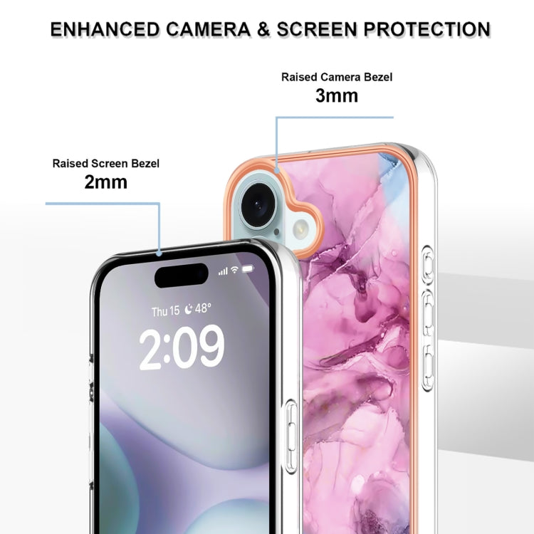 For iPhone 16 Plus Electroplating Marble Dual-side IMD Phone Case(Pink 013) - iPhone 16 Plus Cases by buy2fix | Online Shopping UK | buy2fix