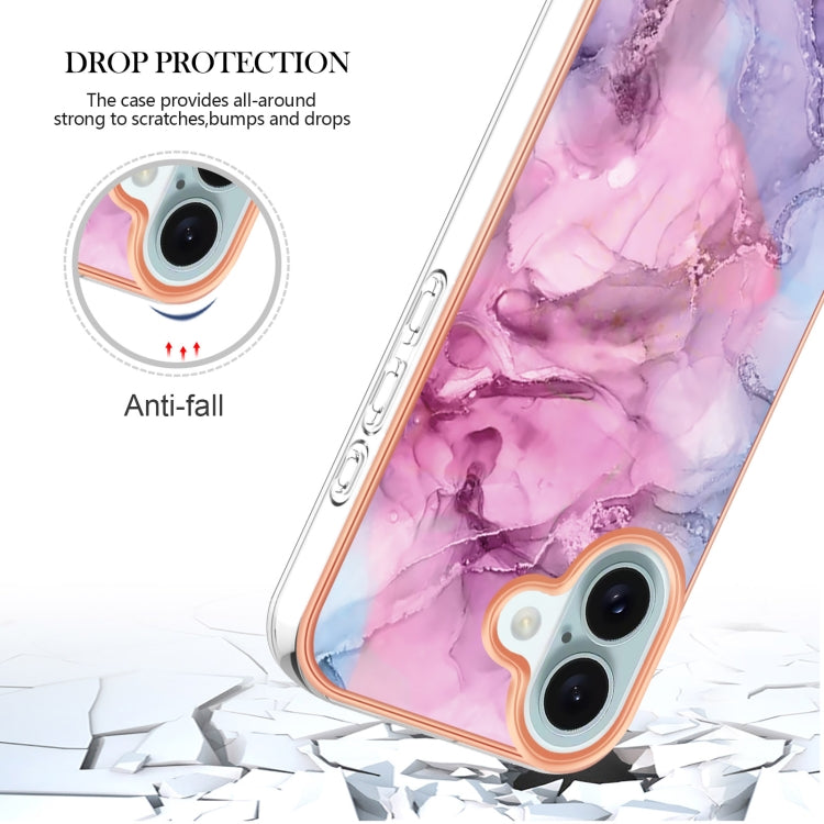 For iPhone 16 Electroplating Marble Dual-side IMD Phone Case(Pink 013) - iPhone 16 Cases by buy2fix | Online Shopping UK | buy2fix