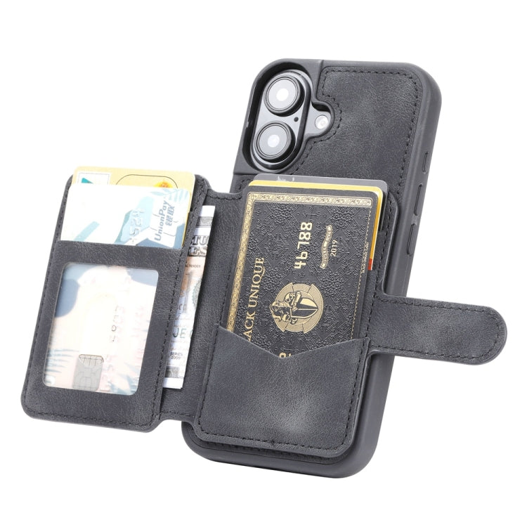 For iPhone 16 Skin Feel Dream RFID Anti-theft PU Card Bag Phone Case(Black) - iPhone 16 Cases by buy2fix | Online Shopping UK | buy2fix