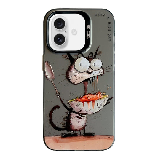 For iPhone 16 Plus Animal Pattern Oil Painting Series PC + TPU Phone Case(Eating Rat) - iPhone 16 Plus Cases by buy2fix | Online Shopping UK | buy2fix