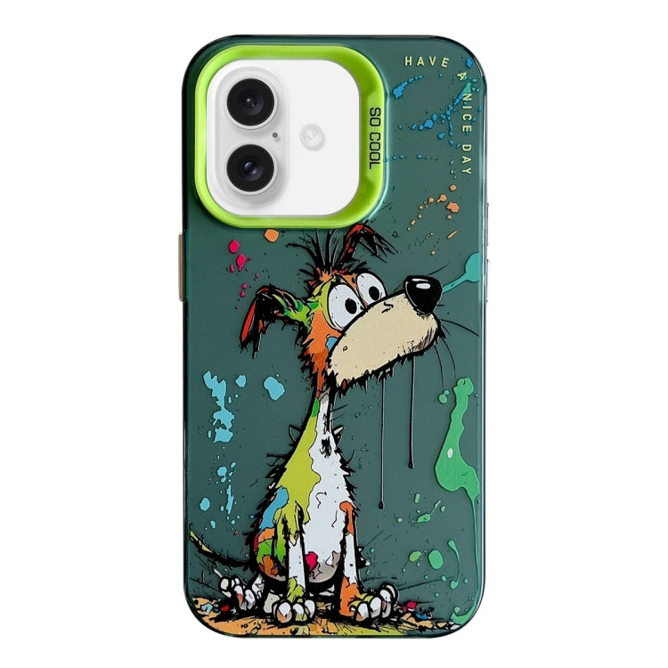 For iPhone 16 Plus Animal Pattern Oil Painting Series PC + TPU Phone Case(Green Dog) - iPhone 16 Plus Cases by buy2fix | Online Shopping UK | buy2fix