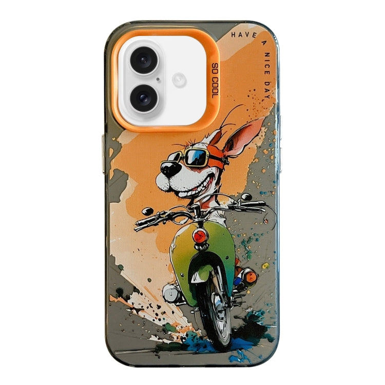 For iPhone 16 Plus Animal Pattern Oil Painting Series PC + TPU Phone Case(Bicycle Dog) - iPhone 16 Plus Cases by buy2fix | Online Shopping UK | buy2fix