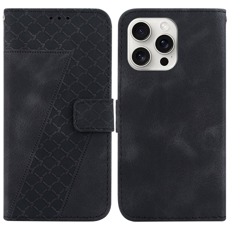 For iPhone 16 Pro Seven-shaped Embossed Leather Phone Case(Black) - iPhone 16 Pro Cases by buy2fix | Online Shopping UK | buy2fix