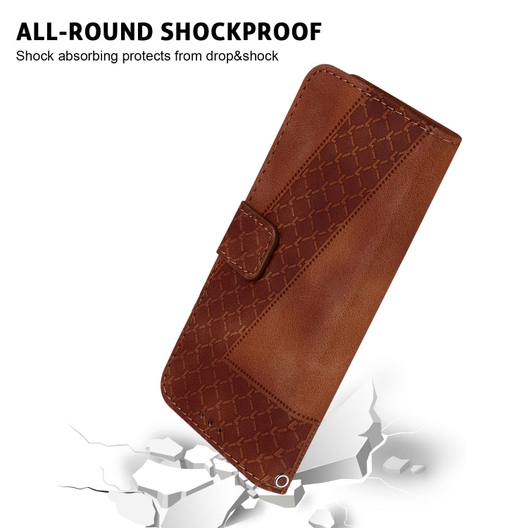 For iPhone 16 Plus Seven-shaped Embossed Leather Phone Case(Brown) - iPhone 16 Plus Cases by buy2fix | Online Shopping UK | buy2fix