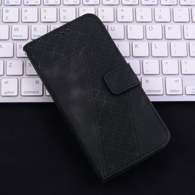 For iPhone 16 Plus Seven-shaped Embossed Leather Phone Case(Black) - iPhone 16 Plus Cases by buy2fix | Online Shopping UK | buy2fix