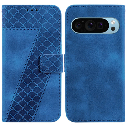 For Google Pixel 9 Pro 7-shaped Embossed Leather Phone Case(Blue) - Google Cases by buy2fix | Online Shopping UK | buy2fix