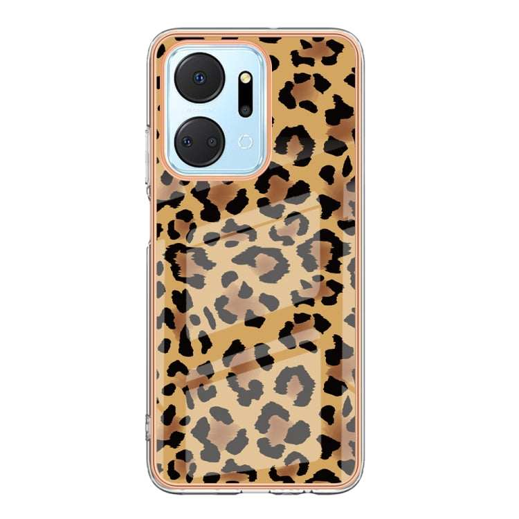 For Honor X7a Electroplating Marble Dual-side IMD Phone Case(Leopard Print) - Honor Cases by buy2fix | Online Shopping UK | buy2fix