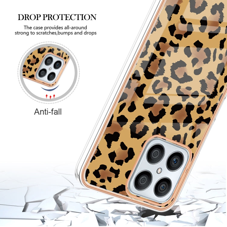 For Honor X8 4G Electroplating Marble Dual-side IMD Phone Case(Leopard Print) - Honor Cases by buy2fix | Online Shopping UK | buy2fix