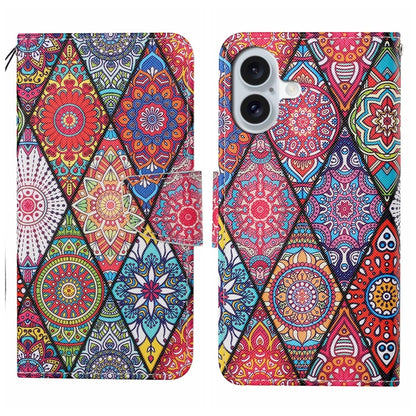 For iPhone 16 Plus 3D Colored Drawing Flip Leather Phone Case(Rhombus Totem) - iPhone 16 Plus Cases by buy2fix | Online Shopping UK | buy2fix