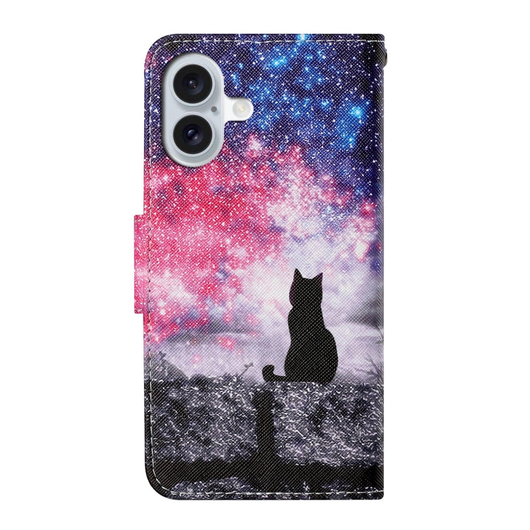 For iPhone 16 3D Colored Drawing Flip Leather Phone Case(Star Cat) - iPhone 16 Cases by buy2fix | Online Shopping UK | buy2fix