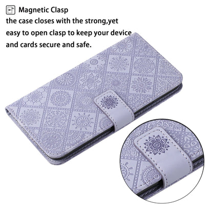 For iPhone 16 Pro Max Ethnic Style Embossed Pattern Leather Phone Case(Purple) - iPhone 16 Pro Max Cases by buy2fix | Online Shopping UK | buy2fix