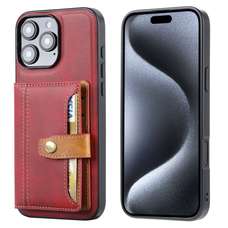 For iPhone 16 Pro Max Calfskin Card Slot TPU Hybrid PU Phone Case(Red) - iPhone 16 Pro Max Cases by buy2fix | Online Shopping UK | buy2fix