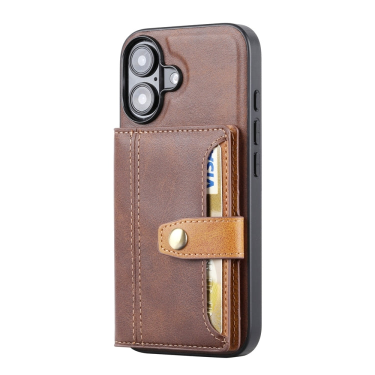 For iPhone 16 Calfskin Card Slot TPU Hybrid PU Phone Case(Brown) - iPhone 16 Cases by buy2fix | Online Shopping UK | buy2fix