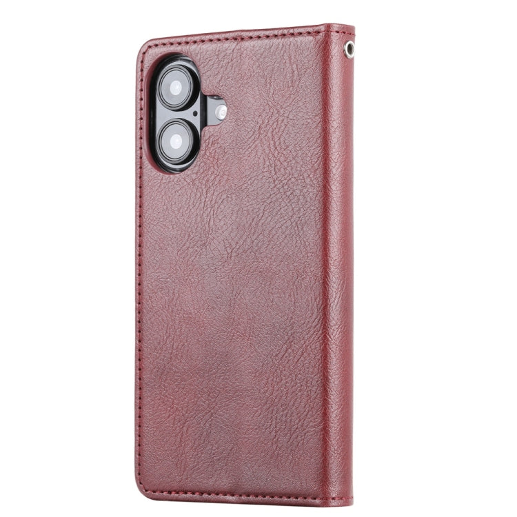 For iPhone 16 Plus Knead Skin Texture Flip Leather Phone Case(Wine Red) - iPhone 16 Plus Cases by buy2fix | Online Shopping UK | buy2fix