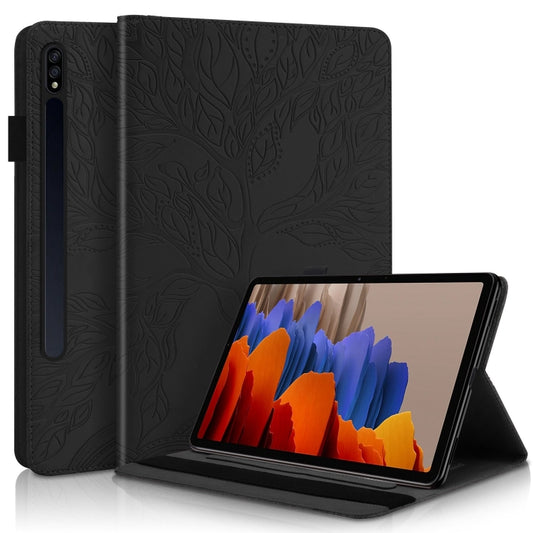 For Samsung Galaxy Tab S9+ / S9 FE+ Life Tree Series Horizontal Flip Leather Tablet Case(Black) - Galaxy Tab S9+ Cases by buy2fix | Online Shopping UK | buy2fix