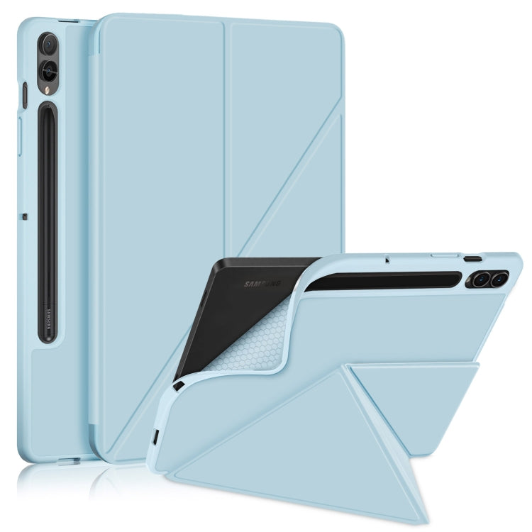 For Samsung Galaxy Tab S9 Cloth Texture Multi-folding Horizontal Flip Leather Tablet Case(Sky Blue) - Galaxy Tab S9 Cases by buy2fix | Online Shopping UK | buy2fix