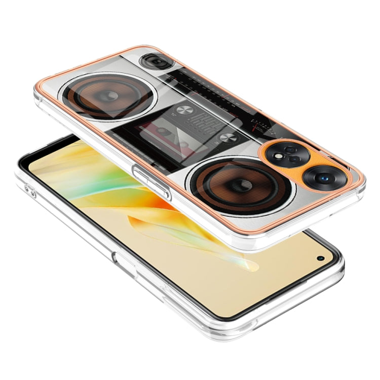 For OPPO Reno8 T 4G Electroplating Marble Dual-side IMD Phone Case(Retro Radio) - OPPO Cases by buy2fix | Online Shopping UK | buy2fix