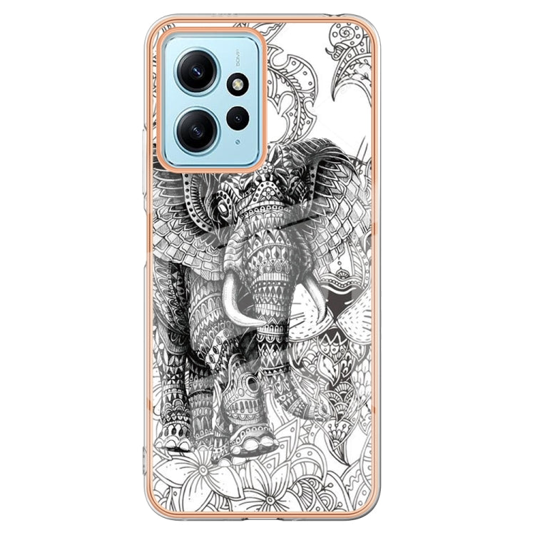 For Xiaomi Redmi Note 12 4G Electroplating Marble Dual-side IMD Phone Case(Totem Elephant) - Xiaomi Cases by buy2fix | Online Shopping UK | buy2fix