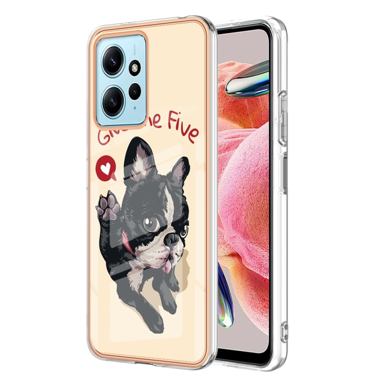 For Xiaomi Redmi Note 12 4G Electroplating Marble Dual-side IMD Phone Case(Lucky Dog) - Xiaomi Cases by buy2fix | Online Shopping UK | buy2fix