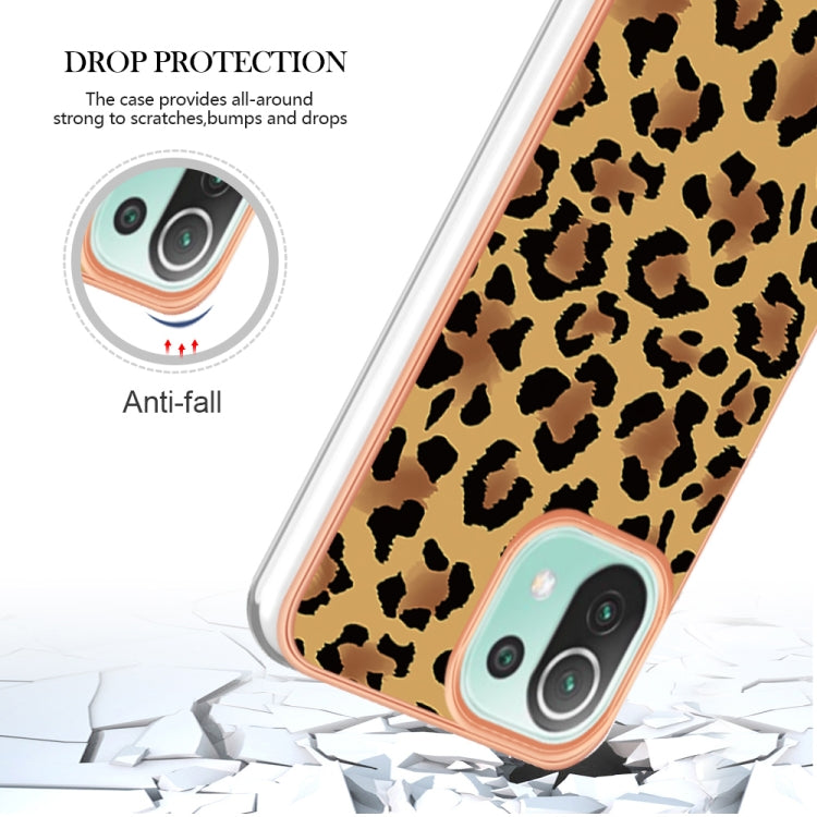 For Xiaomi 11 Lite Electroplating Marble Dual-side IMD Phone Case(Leopard Print) - Xiaomi Cases by buy2fix | Online Shopping UK | buy2fix