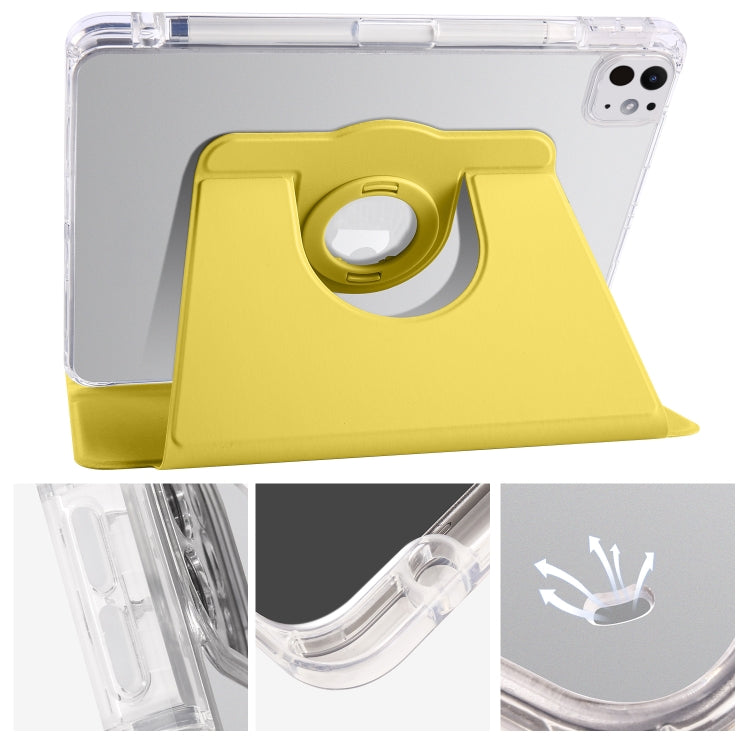 For iPad Pro 13 2024 Clear Acrylic 360 Rotation Detachable Leather Tablet Case(Yellow) - iPad Pro 13 2024 Cases by buy2fix | Online Shopping UK | buy2fix