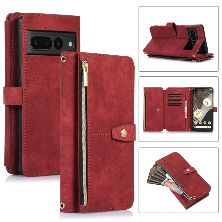 For Google Pixel 7 Pro Dream 9-Card Wallet Zipper Bag Leather Phone Case(Red) - Google Cases by buy2fix | Online Shopping UK | buy2fix