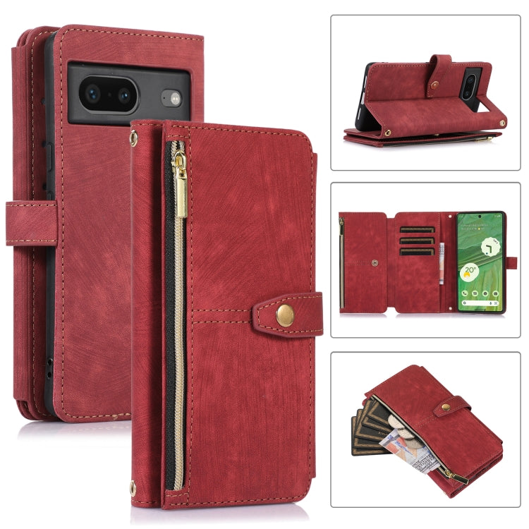 For Google Pixel 7 Dream 9-Card Wallet Zipper Bag Leather Phone Case(Red) - Google Cases by buy2fix | Online Shopping UK | buy2fix