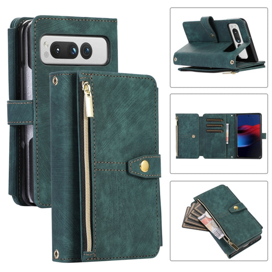 For Google Pixel Fold Dream 9-Card Wallet Zipper Bag Leather Phone Case(Green) - Google Cases by buy2fix | Online Shopping UK | buy2fix