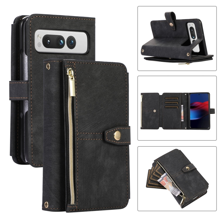 For Google Pixel Fold Dream 9-Card Wallet Zipper Bag Leather Phone Case(Black) - Google Cases by buy2fix | Online Shopping UK | buy2fix