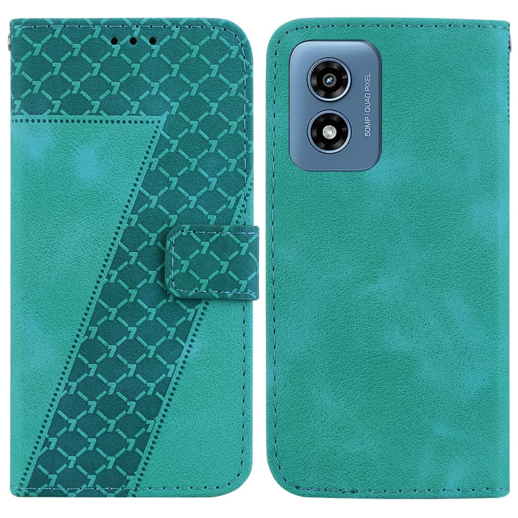 For Motorola Moto G Play 4G 2024 Seven-shaped Embossed Leather Phone Case(Green) - Motorola Cases by buy2fix | Online Shopping UK | buy2fix