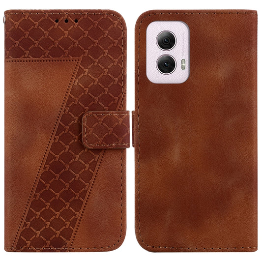 For Motorola Moto G Power 5G 2024 Seven-shaped Embossed Leather Phone Case(Brown) - Motorola Cases by buy2fix | Online Shopping UK | buy2fix