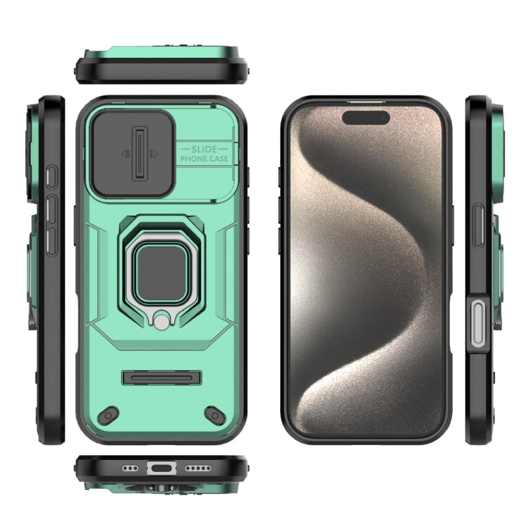 For iPhone 16 Pro Sliding Camshield TPU + PC Shockproof Phone Case with Holder(Green) - iPhone 16 Pro Cases by buy2fix | Online Shopping UK | buy2fix