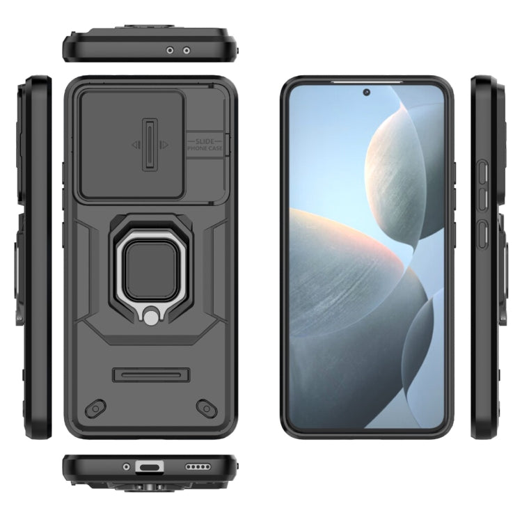 For Xiaomi Redmi K70 5G Sliding Camshield TPU + PC Shockproof Phone Case with Holder(Black) - K70 Cases by buy2fix | Online Shopping UK | buy2fix