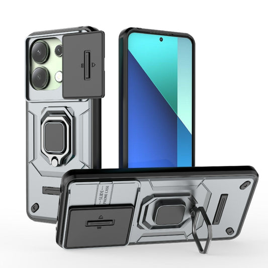 For Xiaomi Redmi Note 13 4G Global Sliding Camshield TPU + PC Shockproof Phone Case with Holder(Grey) - Note 13 Cases by buy2fix | Online Shopping UK | buy2fix