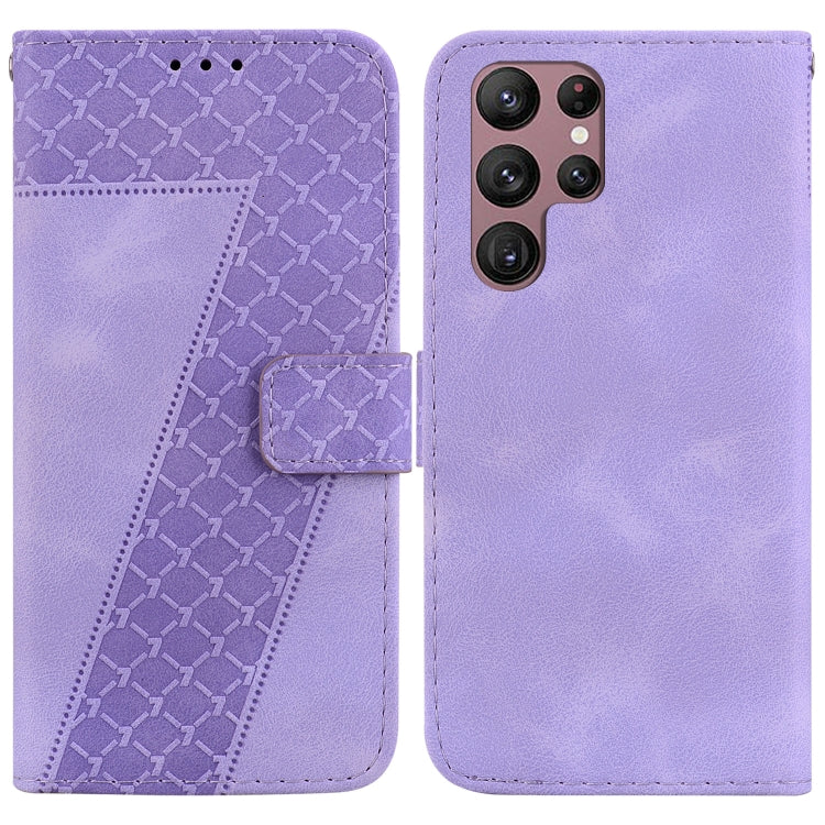 For Samsung Galaxy S22 Ultra 5G 7-shaped Embossed Leather Phone Case(Purple) - Galaxy S22 Ultra 5G Cases by buy2fix | Online Shopping UK | buy2fix