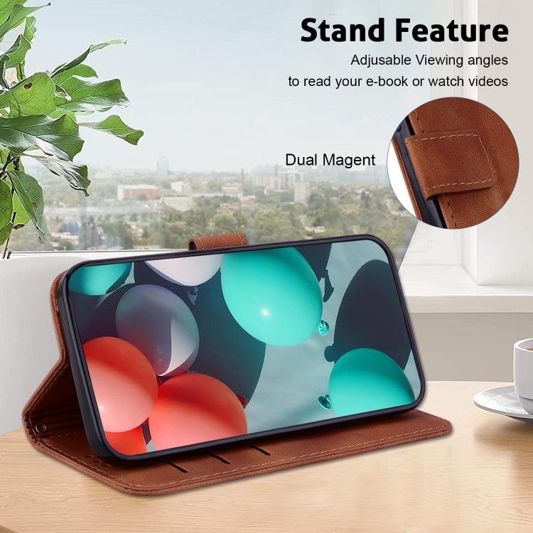 For OPPO Reno 11 Pro 5G Global 7-shaped Embossed Leather Phone Case(Brown) - Reno11 Pro Cases by buy2fix | Online Shopping UK | buy2fix