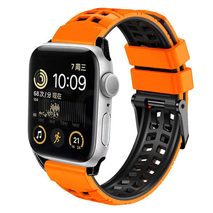 For Apple Watch Series 8 41mm Twill Dual-row Buckle Silicone Watch Band(Orange Black) - Watch Bands by buy2fix | Online Shopping UK | buy2fix