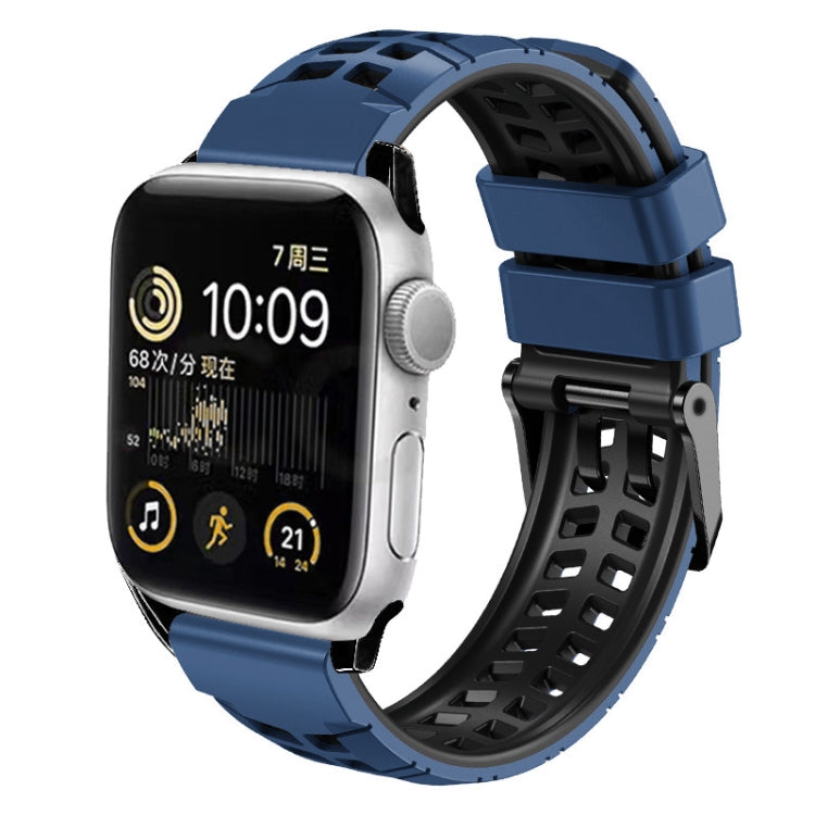 For Apple Watch Series 6 44mm Twill Dual-row Buckle Silicone Watch Band(Midnight Blue Black) - Watch Bands by buy2fix | Online Shopping UK | buy2fix