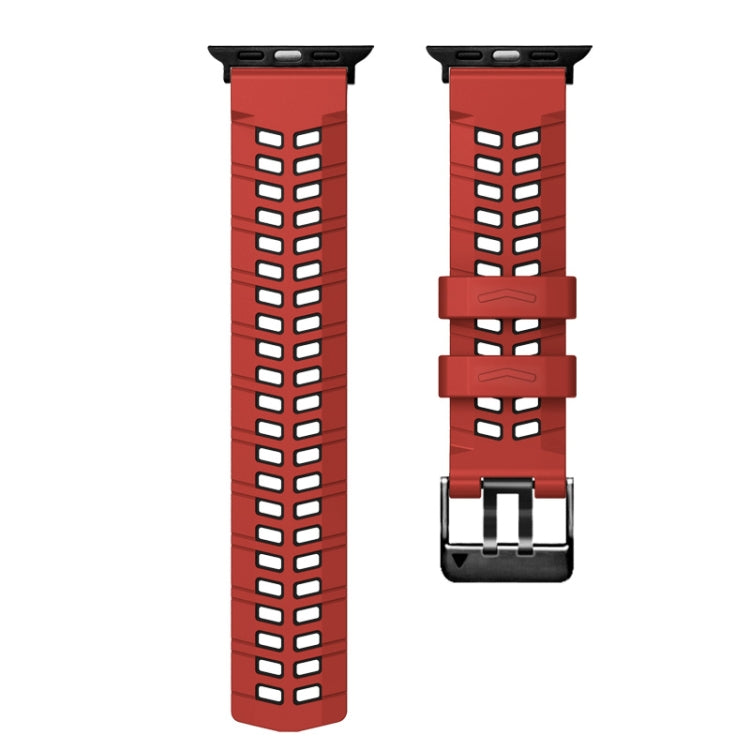 For Apple Watch Series 5 44mm Twill Dual-row Buckle Silicone Watch Band(Red Black) - Watch Bands by buy2fix | Online Shopping UK | buy2fix