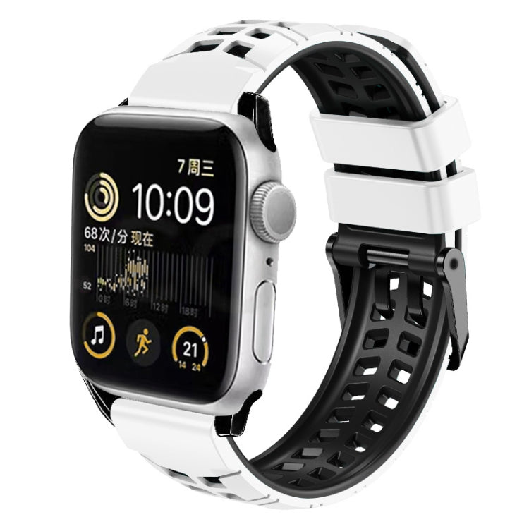 For Apple Watch Series 2 38mm Twill Dual-row Buckle Silicone Watch Band(White Black) - Watch Bands by buy2fix | Online Shopping UK | buy2fix