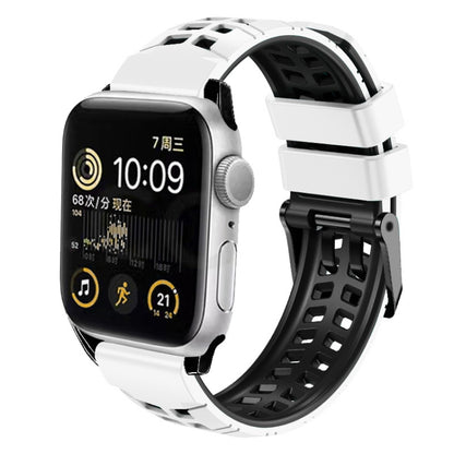 For Apple Watch 38mm Twill Dual-row Buckle Silicone Watch Band(White Black) - Watch Bands by buy2fix | Online Shopping UK | buy2fix