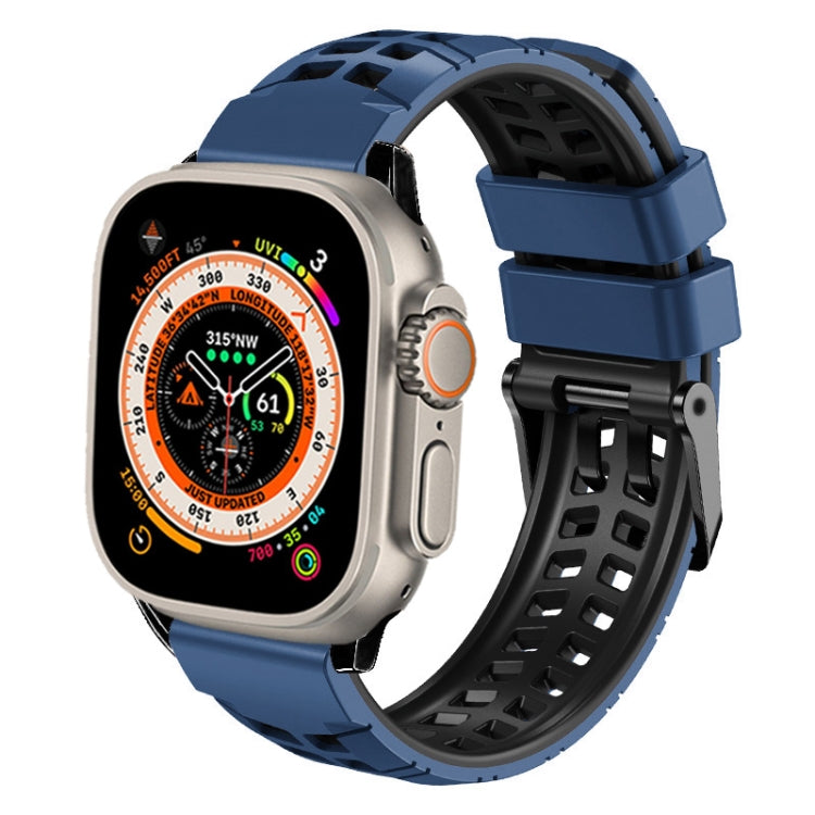 For Apple Watch Ultra 2 49mm Twill Dual-row Buckle Silicone Watch Band(Midnight Blue Black) - Watch Bands by buy2fix | Online Shopping UK | buy2fix