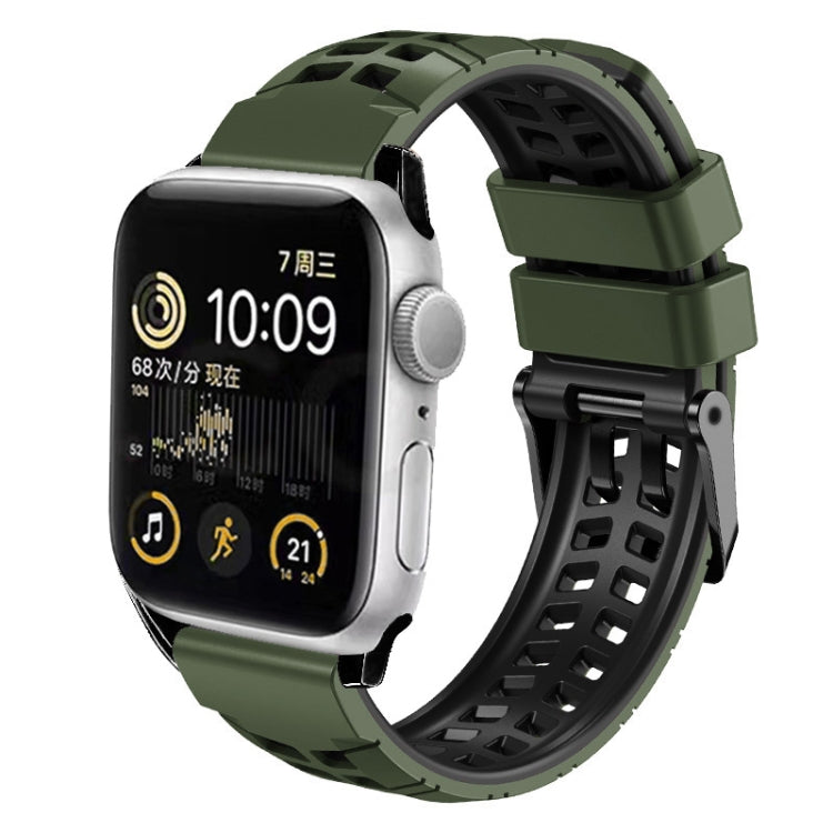 For Apple Watch Series 9 45mm Twill Dual-row Buckle Silicone Watch Band(Army Green Black) - Watch Bands by buy2fix | Online Shopping UK | buy2fix