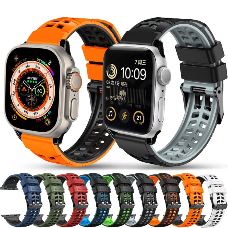 For Apple Watch Series 9 45mm Twill Dual-row Buckle Silicone Watch Band(Black Orange) - Watch Bands by buy2fix | Online Shopping UK | buy2fix