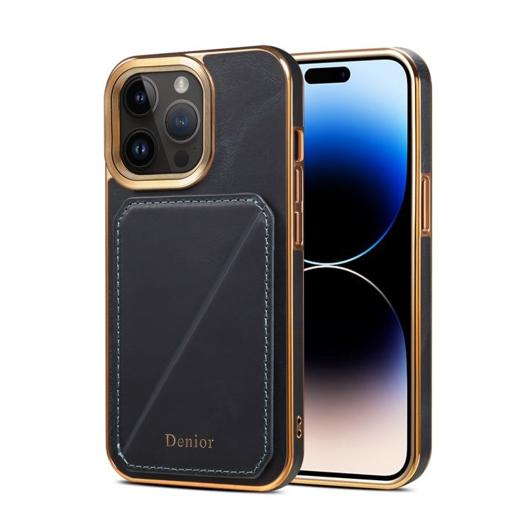 For iPhone 15 Pro Max Denior Oil Wax Leather Electroplating Card Slot Holder Phone Case(Blue) - iPhone 15 Pro Max Cases by Denior | Online Shopping UK | buy2fix