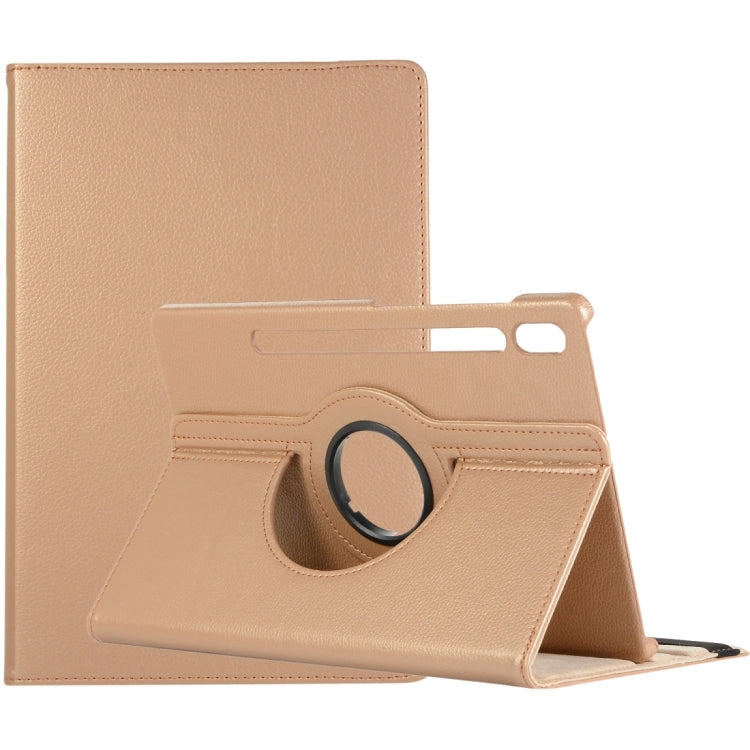 For Samsung Galaxy Tab S9 360 Degrees Rotation Holder Litchi Texture Leather Tablet Case(Golden) - Galaxy Tab S9 Cases by buy2fix | Online Shopping UK | buy2fix