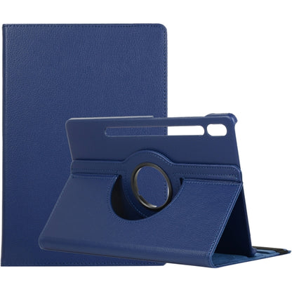 For Samsung Galaxy Tab S9+ 360 Degrees Rotation Holder Litchi Texture Leather Tablet Case(Blue) - Galaxy Tab S9+ Cases by buy2fix | Online Shopping UK | buy2fix